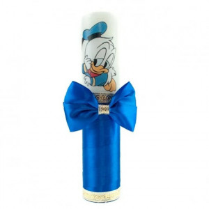 Lumanare botez cu panglica albastru electric si funda- Donald Duck,En gros