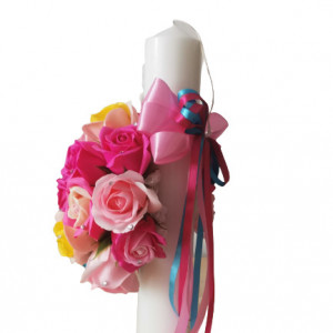 Lumanare de botez,ornament trandafiri din sapun,multicolori.HUG3 - Img 2