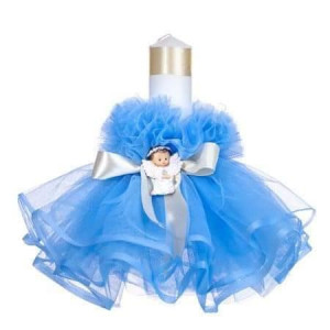 Lumanare de botez, tull rochita, ingeras bleu