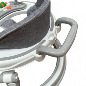 Premergator muzical, Soricel,cu baza rotunda, metalica, max 12 kg, pentru 6 luni+, gri - Img 4