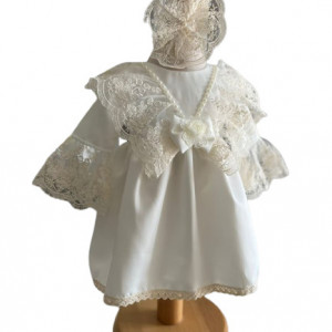Rochita de botez, material vaporos si dantela, ivoire, 0-12 luni, en gros - Img 2