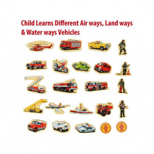 Set 23 piese magnetice din lemn, cu ilustratii grafice mijloace de transport - Img 2
