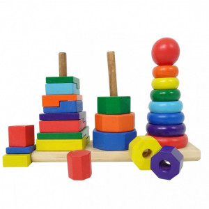 Set 3 turnuri Montessori Rainbow cu Forme geometrice