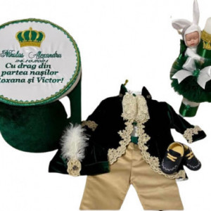 Set de botez, cufar, costum si lumanare, Fabrizio verde smarald
