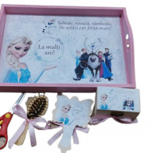 Tavita de mot,material lemn vopsit,5 piese,Frozen,roz,EN GROS