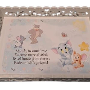 Tavita de mot, material MDF, cu margini dantelate, 33x24 cm,Tom & Jerry