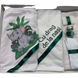 Trusou de botez, 6 piese, Elefant, imprimat, en gros