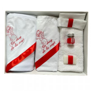 Trusou de botez, 6 piese Ingeras brodat, rosu
