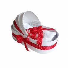 Trusou pentru botez, in cutie landou, complet pentru biserica,rosu cu buline, en gros