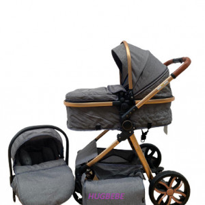 Carucior bebe 3 in 1, cu landou reversibil, suspensii pe roata si pe cadru, T9, Gri