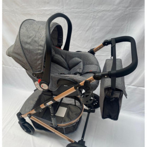 Carucior bebe, 3 in 1, landou reversibil, cadru aluminiu,  foarte usor, suspensii pe roti, T2, GRI
