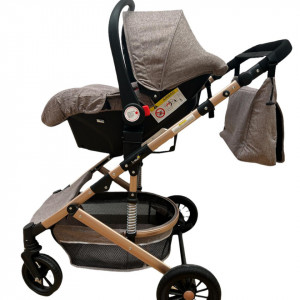 Carucior bebe, 3 in 1, lansou reversibil, cadru aluminiu,  foarte usor, suspensii pe roti, T2,, crem