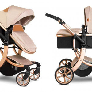 Carucior Deluxe 608, 2 in 1, landou reversibil, dubla suspensie, 0-36 luni, golden - Img 3
