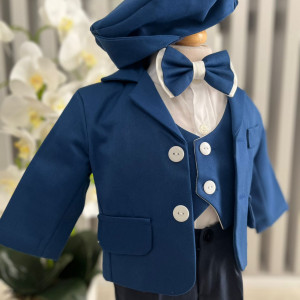Costum de botez 5 piese, de botez, bumbac tercot, albastru, en gros