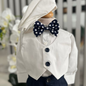 Costum de botez 5 piese, de botez, bumbac tercot,alb - Img 2