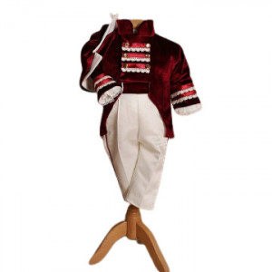 Costum de botez cu redingota,4 piese, burgundy