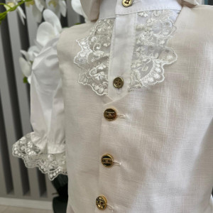 Costum de vara elegant, cu camasa cu jabou, crem, 0-9 luni - Img 4