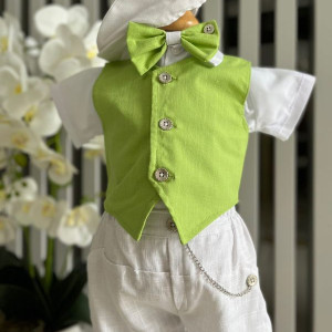 Costum elegant pentru ocazii speciale, cu pantaloni3/4 si vestuta, 0-12 luni