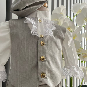 Costum elegant pentru ocazii speciale, cu pantaloni3/4 si vestuta , 0-12 luni, gri deschis - Img 5
