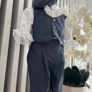 Costum elegant pentru ocazii speciale, cu pantaloni3/4 si vestuta , 0-12 luni, gri inchis, engros - Img 3