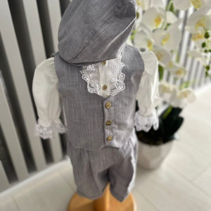 Costum elegant pentru ocazii speciale, cu pantaloni3/4 si vestuta , 0-12 luni, gri, engros - Img 3