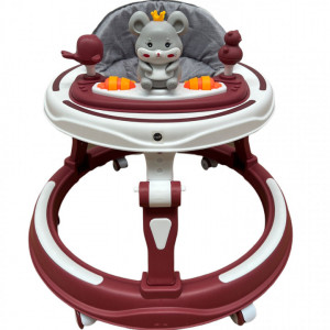 Premergator muzical, Soricel,cu baza rotunda, metalica, max 12 kg, pentru 6 luni+, burgundy - Img 1