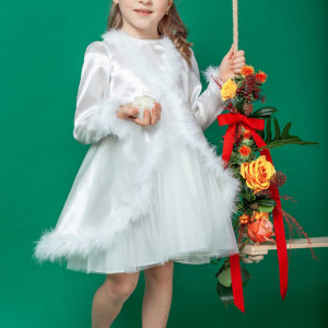 Rochita de serbare Fulg de Nea, 3-10 ani, saten si tull
