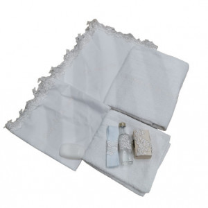 Set trusou de botez,complet,9 piese,dantela alba,bebelus - Img 3