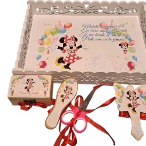 Tavita de mot, material MDF, cu margini dantelate, 33x24 cm,Minnie buline rosii - Img 3