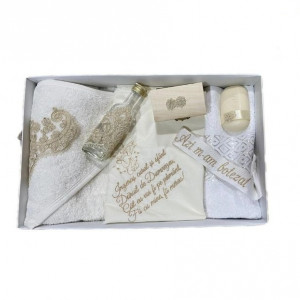 Trusou Botez cu panza brodata, 7 piese, cafeniu, en gros