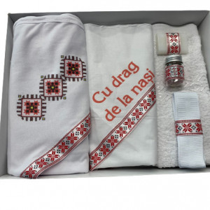 Trusou de botez, 6 piese, cu motive traditionale, imprimat, en gros