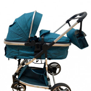 Carucior 2 in 1, bebe, cu landou tranformabil si reversibil, pliere tip troller, roti cu amortizoare, F2, , verde inchis - Img 1