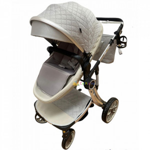 Carucior 2 in 1, cu landou anatomic, roti mari si pivotante, geanta cadou, F1, Egg Shape, gri - Img 5