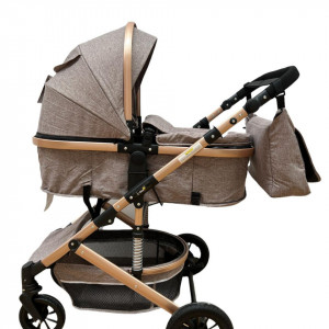 Carucior bebe, 3 in 1, lansou reversibil, cadru aluminiu,  foarte usor, suspensii pe roti, T2,, crem