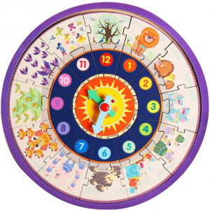 Ceas tip puzzle din lemn cu cifre si animale - Img 2
