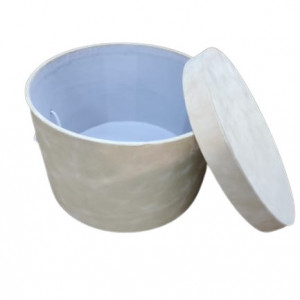 Cutie cufar rotunda din catifea pentru trusou botez,crem,EN GROS - Img 1
