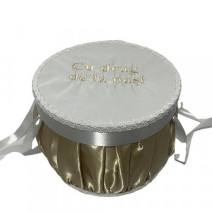 Cutie trusou pentru botez,rotunda, auriu/ivoire, en gros