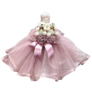 Lumanare de botez, ursuleti, roz pal, 28 cm