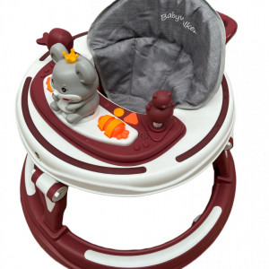 Premergator muzical, Soricel,cu baza rotunda, metalica, max 12 kg, pentru 6 luni+, burgundy - Img 2