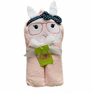 Prosop bebe cu gluga, bumbac fin si absorbnt, animalut brodat pe capison, 86*86 cm, Pisicuta cu fundita