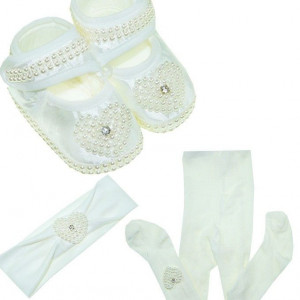 Set 3 piese accesorii bebe, papucei, bentita, ciorapei, 3-6 luni