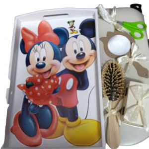 Set 5 piese tavita de mot alba, Minnie&Mickey, fundita crem - Img 2