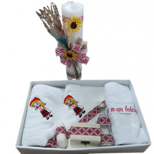 Set de botez, cufar, trusou si lumanare, motive traditionale - Img 2