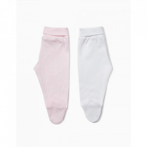 Set pantaloni bebe ,2 bucati,banta lata,alb/roz