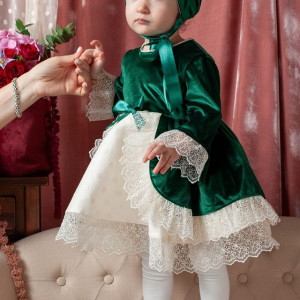Set rochita de botez Yvette, 2 piese, verde regal - Img 2