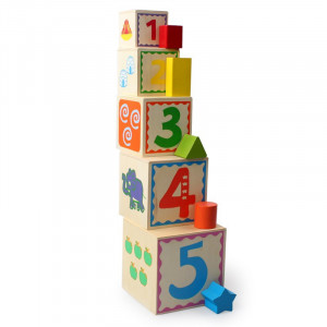 Sortator Montessori din lemn 5 cuburi cifre si forme - Img 2