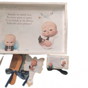 Tavita de mot din lemn vopsit ,5 piese ,Boss Baby, albă, EN GROS