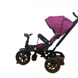 Tricicleta 5099 EVA cu pozitie de somn, scaun reversibil, roti din cauciuc, far cu lumini si muzica, mov - Img 3