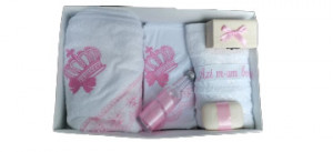 Trusou Botez cu broderie coroană Prințesă, 7 Piese, Roz,