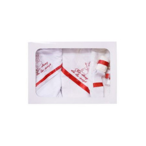 Trusou brodat pentru botez, 6 piese, alb/rosu